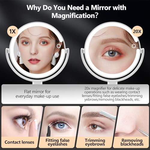 Perfect Dual-Sided 1x20x Magnifying Mirror with Lights Touch Switch