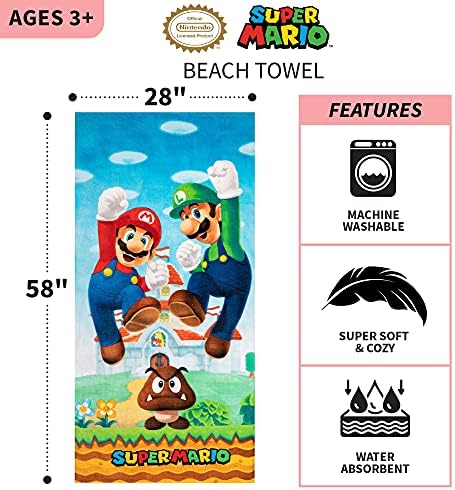 Franco Super Mario Official Nintendo Kids Super Soft Cotton BathPoolBeach Towel