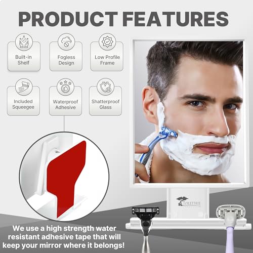 Fogless Shower Mirror with Squeegee - Crystal-clear for Shaving Makeup
