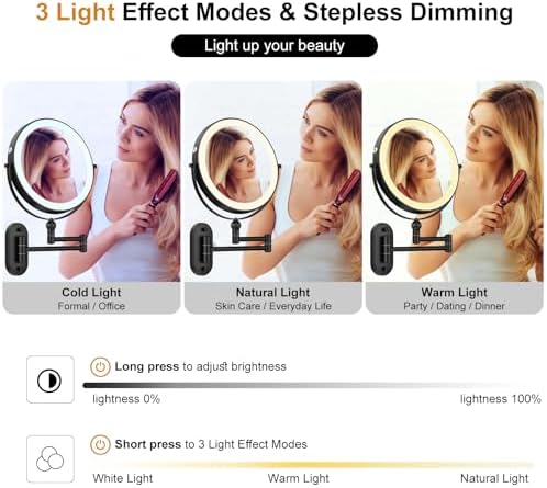 9 Inch Wall Mounted Lighted Makeup Mirror with 1X10X Magnification