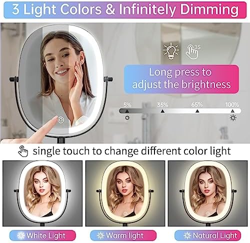 Durable Wall-Mounted Makeup Vanity Mirror with Rechargeable LED 1x7x Magnification