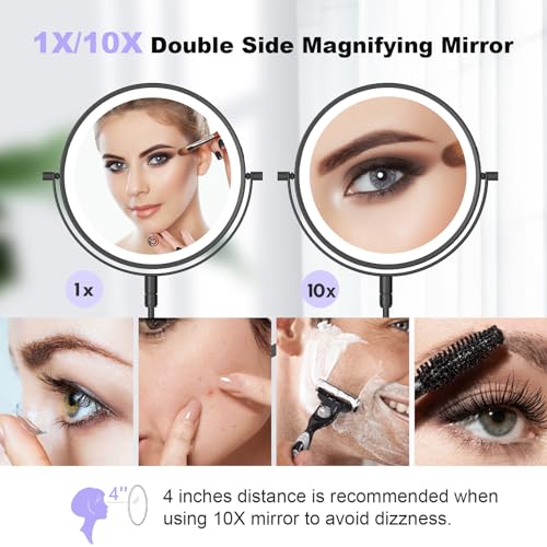Freely Rotate 360 8X-10X MagnifyingDimable LightsPortableWall-Mounted MakeupMirror