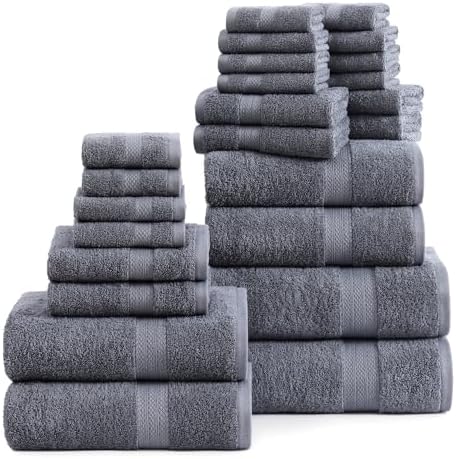 Lane Linen 24 Piece Bath Towels Set - Cool Grey