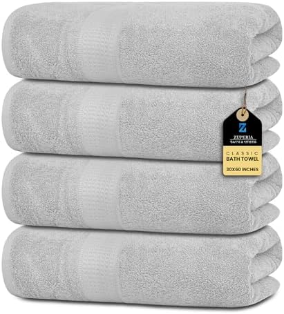 Zuperia Premium 100 Cotton Lightweight Absorbent 30x60-inch 4-Pack Cloud Grey