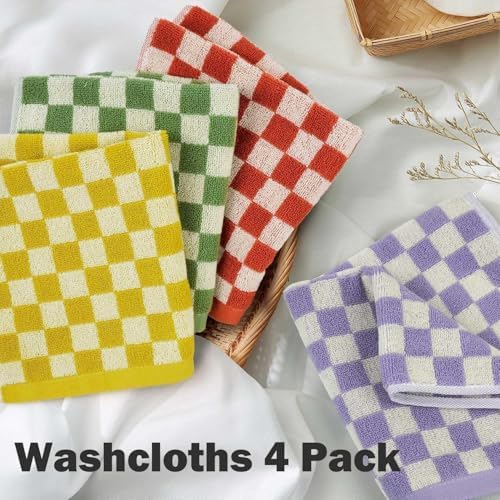 Vibrant 4-Pack Checkered Cotton Washcloths