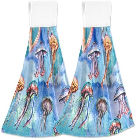 Watercolor Jellyfish Kitchen Hand Towels