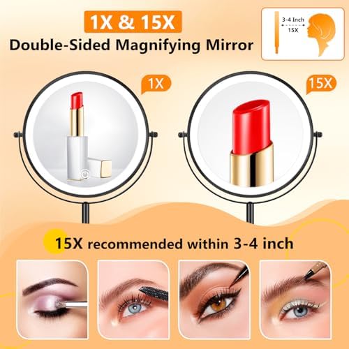 ALHAKIN 9 Lighted Makeup Mirror with Magnification Rotation and Adjustable Light
