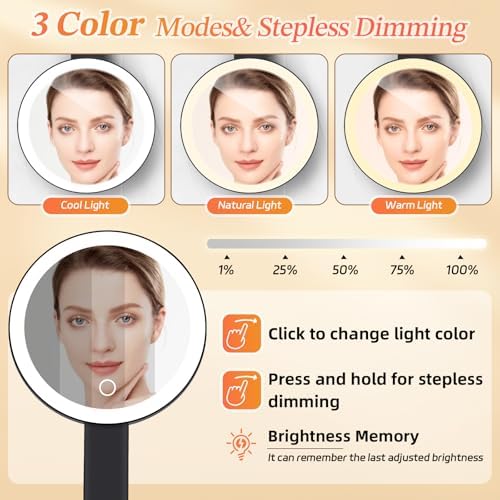 Compact Travel Makeup Mirror for Women with 3 Lighting Modes