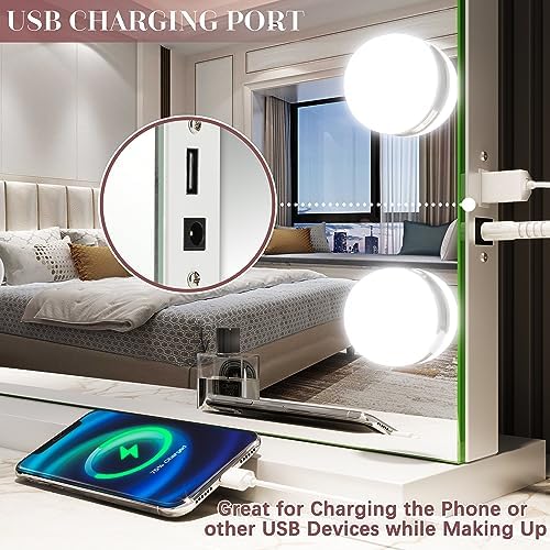 Extra-Large Hollywood Vanity Mirror with LED Lights and USB Charging
