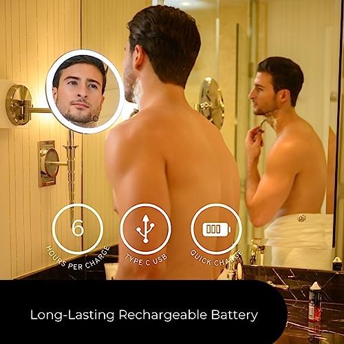 Cordless LED Rechargeable Wall Mirror with Extension Arm
