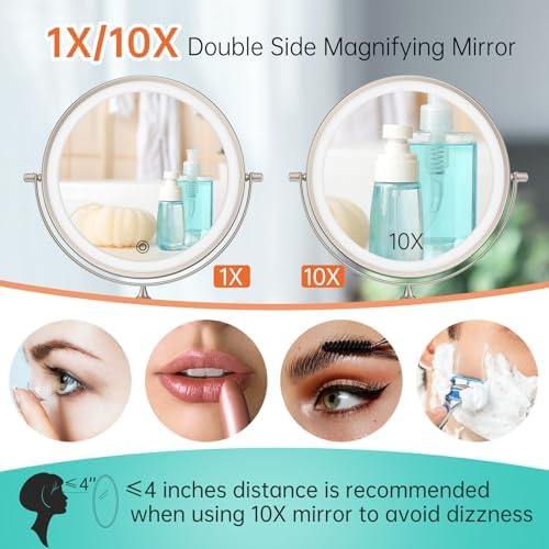 Wall-Mounted Lighted Makeup Vanity Mirror With Rechargeable Battery 360-Degree Rotation