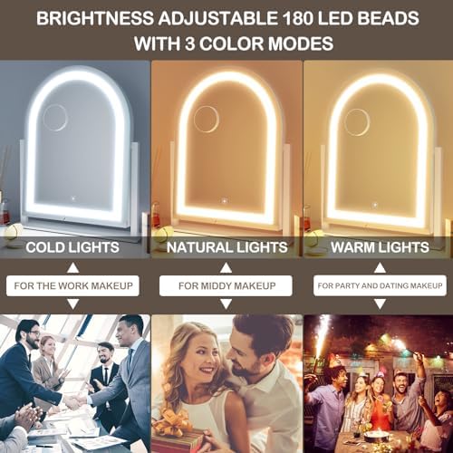 Curved Lighted Makeup Mirror with 360 Rotation
