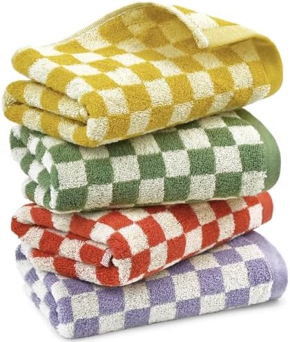 Jacquotha Bath Hand Towels 4-Piece Checkered Soft Absorbent