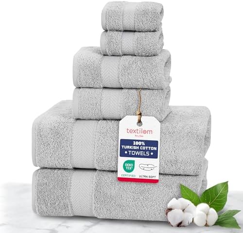 TEXTILOM 100 Turkish Cotton Towel Set Light Grey 6 Pcs Bath Towels