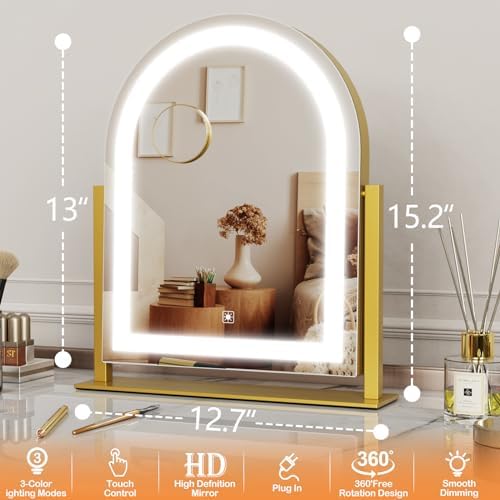 Curved Lighted Makeup Mirror with 360 Rotation
