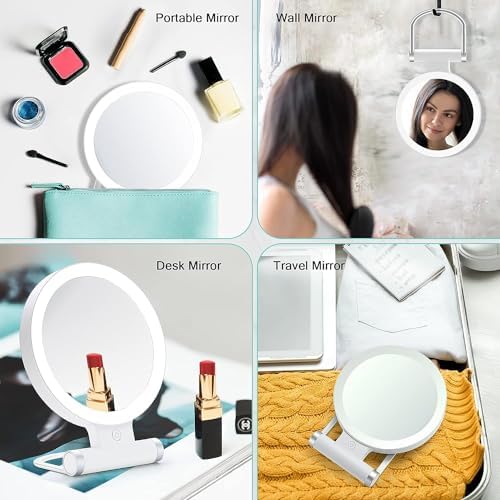 Elegant Dual-Sided Magnifying Mirror with Light for Makeup Travel