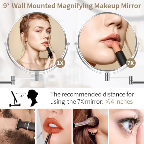 BTremyr 9-Inch Large Wall-Mounted Double-Sided 7X Magnifying Mirror
