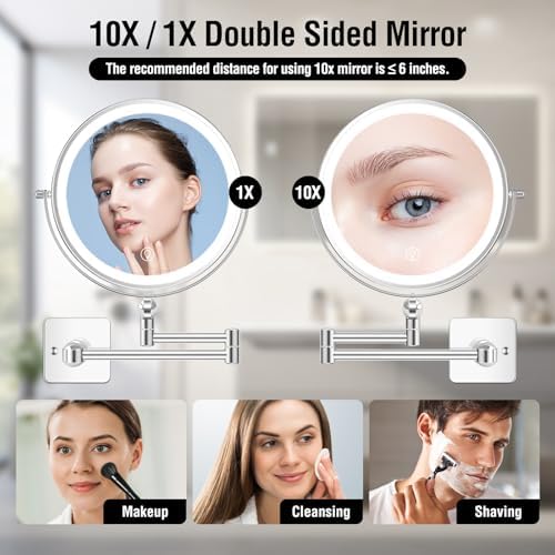 ubymet 360 rotation adjustable 10x large wall mounted makeup mirror