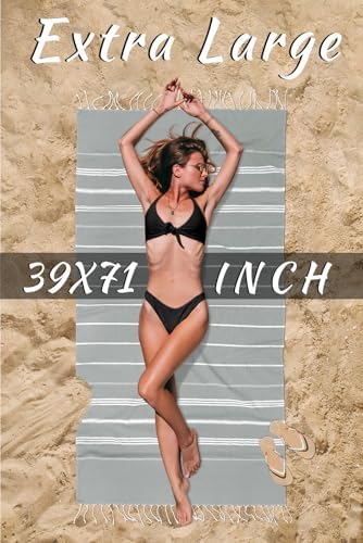Cotton Turkish Beach Towel - Lightweight Sand Free Quick Drying Oversized Prewashed