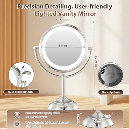 VESAURProfessional 85Large Lighted Makeup Mirror Pearl Nickel