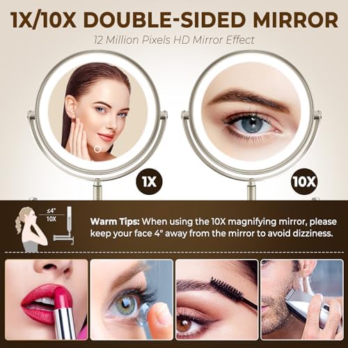 Vivid Lighted Makeup Mirror with 360 Rotation Rechargeable Battery and 10X Magnification