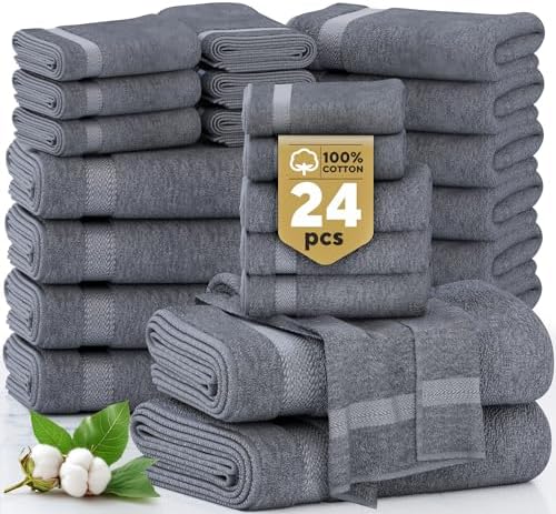 Lane Linen 24 Piece Bath Towels Set - Cool Grey