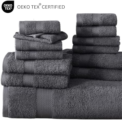LANE LINEN Bath Towels Set of 6 - 100 Cotton Extra Large Cool Grey