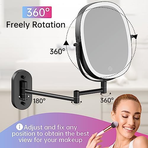 Durable Wall-Mounted Makeup Vanity Mirror with Rechargeable LED 1x7x Magnification