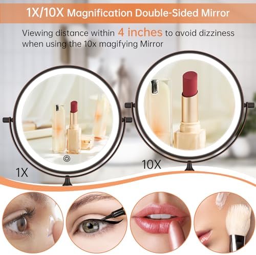 FUNTOUCH Rechargeable Wall Mount Makeup Mirror 8 Inch Double Sided 10X Magnification