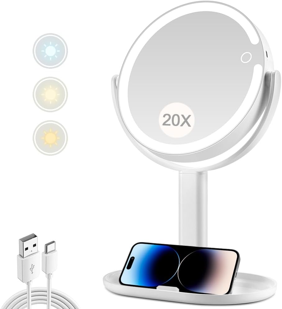 Perfect Dual-Sided 1x20x Magnifying Mirror with Lights Touch Switch