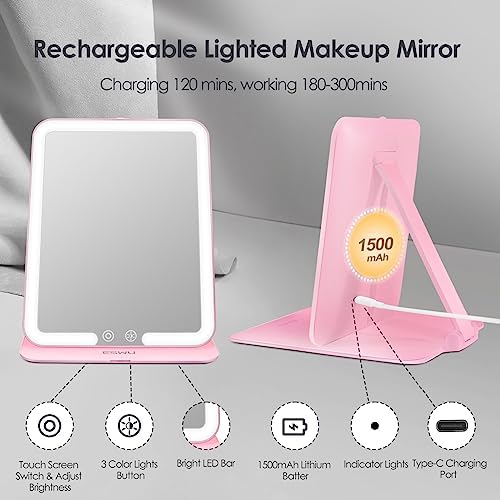 ESWU Compact Folding Travel Makeup Mirror with Light