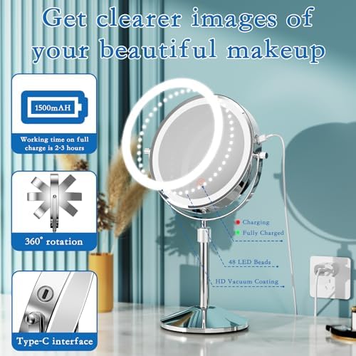 Vanity Mirror with Lights 7 Rechargeable 1x10x Lighted Makeup Mirror