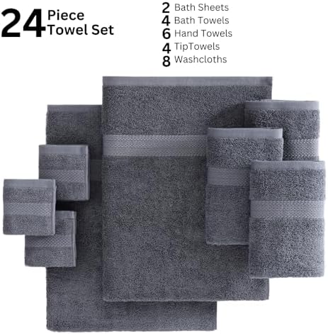 Lane Linen 24 Piece Bath Towels Set - Cool Grey