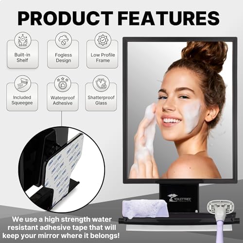 Fog-free Adjustable Shower Mirror with Squeegee Rust-Proof Crystal Clear