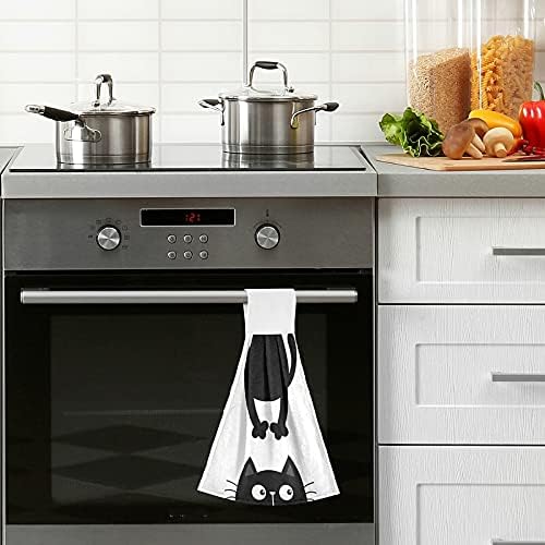 Black Cat Kitchen Hand Towels 2-Piece Set Fast-Drying Absorbent