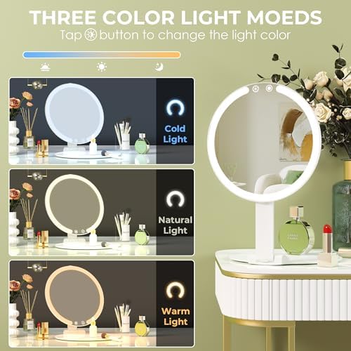 Sucedey Makeup Mirror with Lights 3 Mode Light Rechargeable