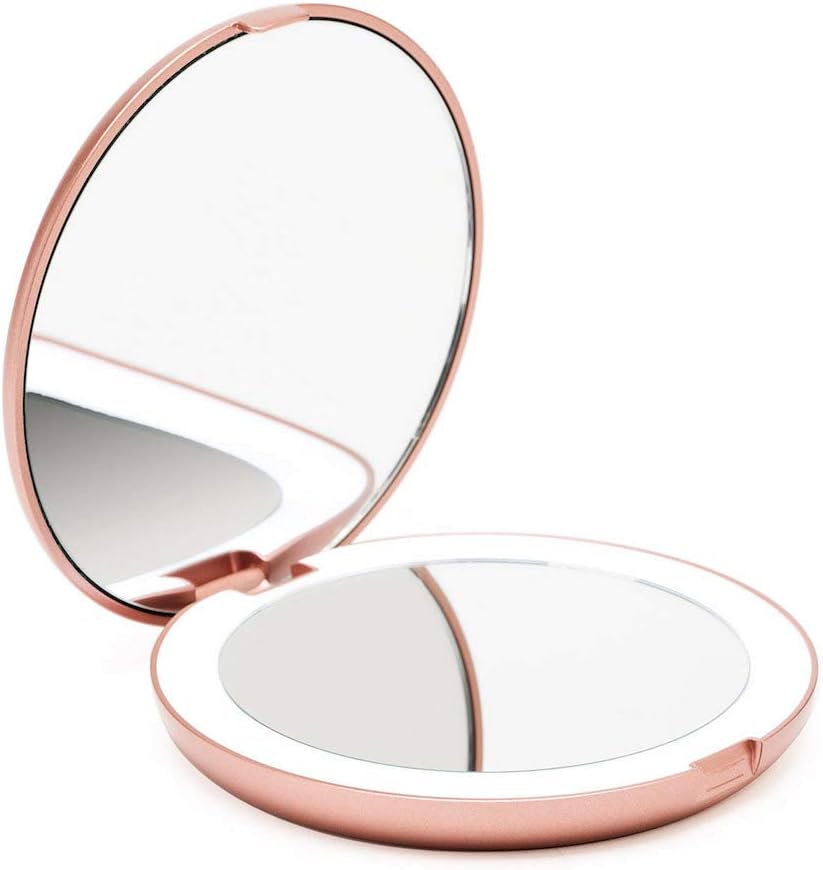 Fancii LED Lighted Travel Makeup Mirror 1x 10x Magnification Rose Gold