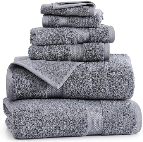 LANE LINEN Bath Towels Set of 6 - 100 Cotton Extra Large Cool Grey