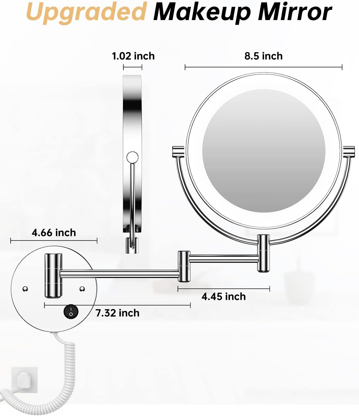 Gospire 85 Wall Mounted Lighted Magnifying Mirror with 360 Swivel