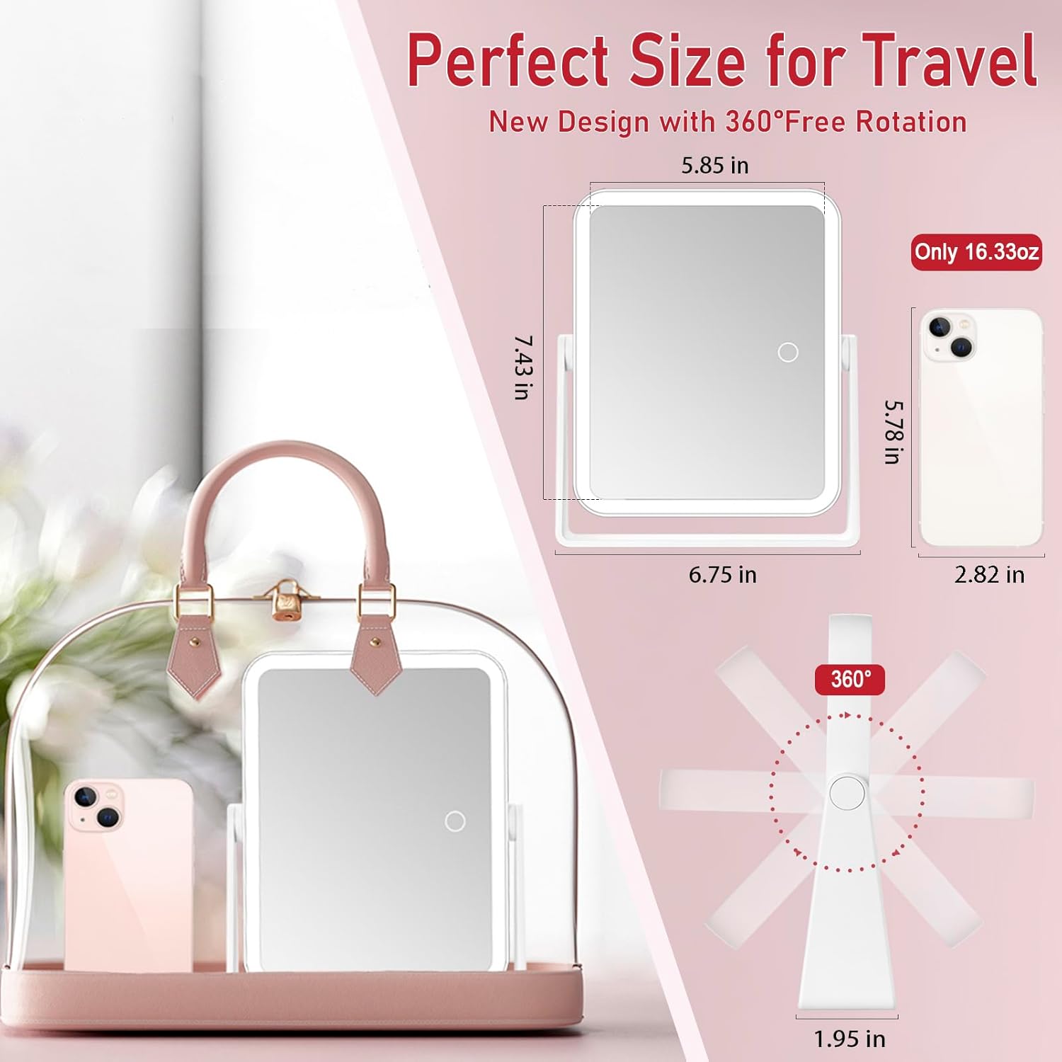 Stylish Rechargeable Makeup Mirror with Lights