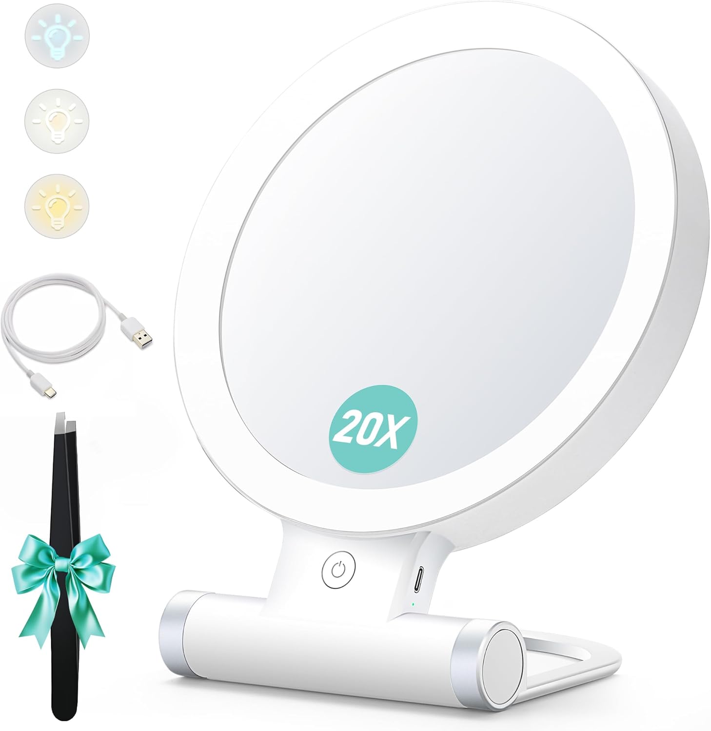 Elegant Dual-Sided Magnifying Mirror with Light for Makeup Travel