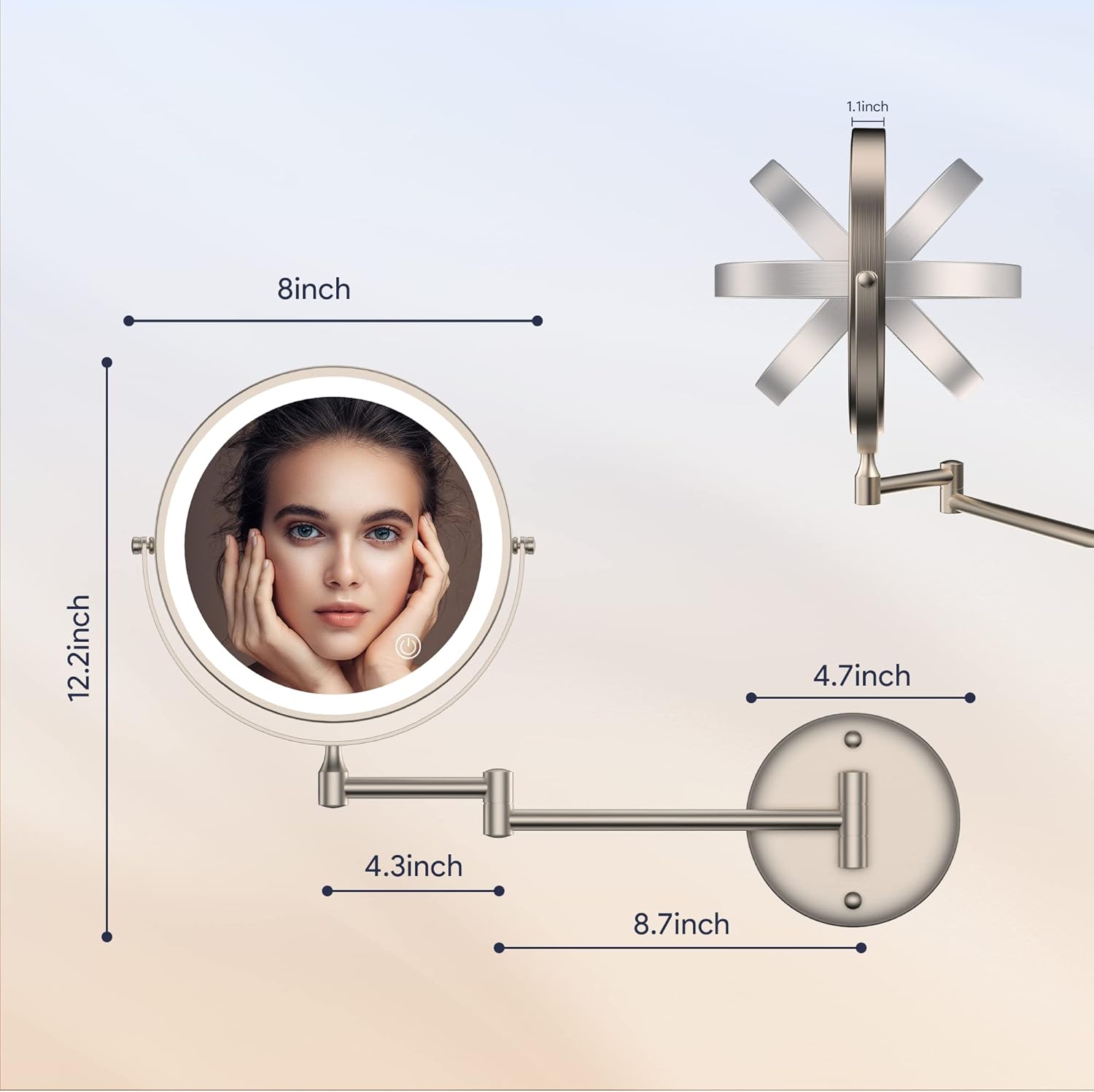 Spacious Wall-Mounted Makeup Mirror