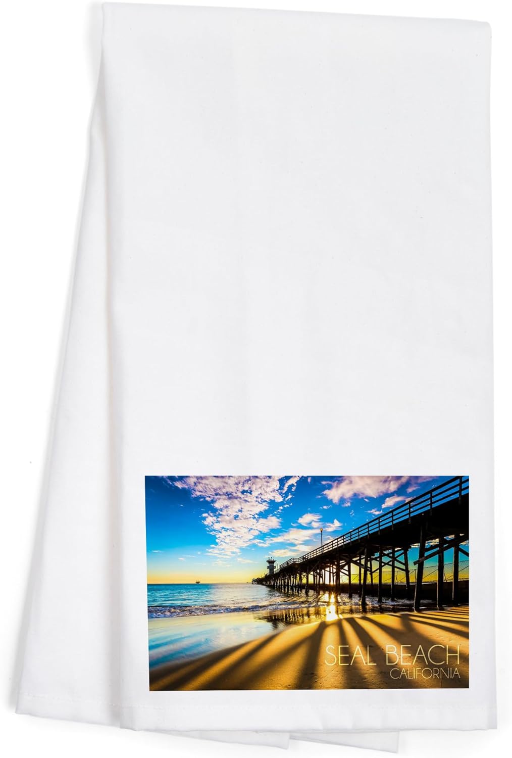 Lantern Press California Seal Beach Pier at Sunset 100 Cotton Beach Towel