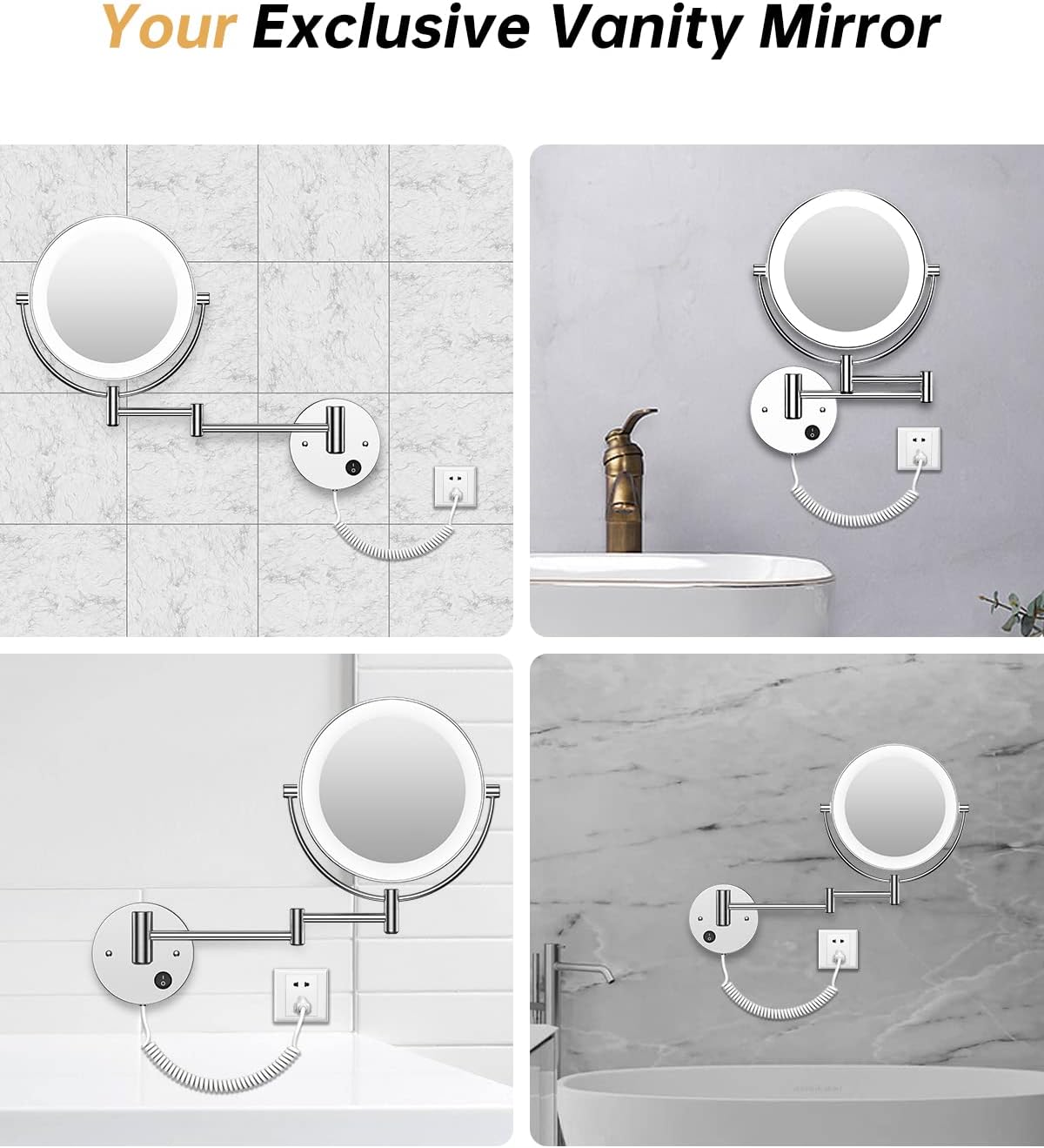 Gospire 85 Wall Mounted Lighted Magnifying Mirror with 360 Swivel