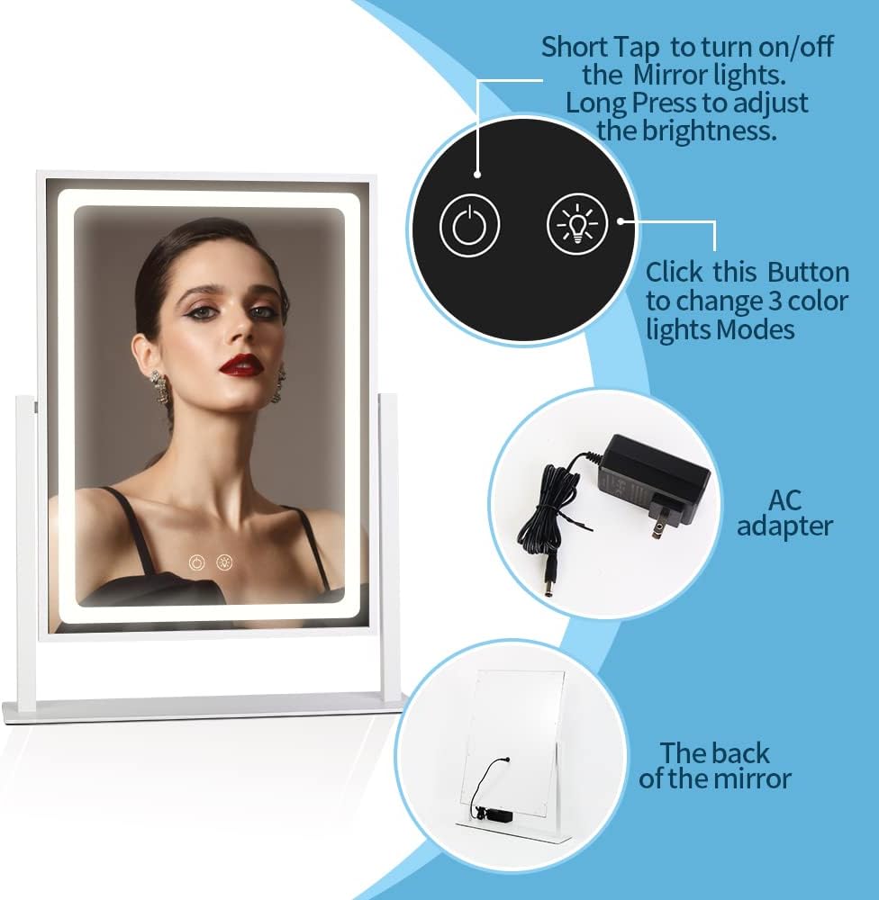 Lighted Makeup Mirror with 3 Colors White
