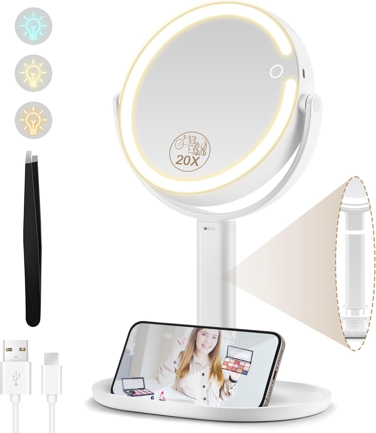 Double-Sided Makeup Mirror with Lights