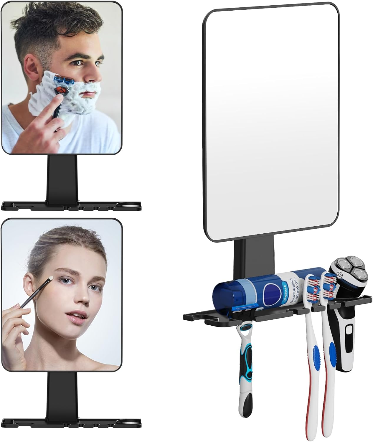 Fogless Shower Mirror with Razor Holder Anti-Fog Space-Saving Antibacterial