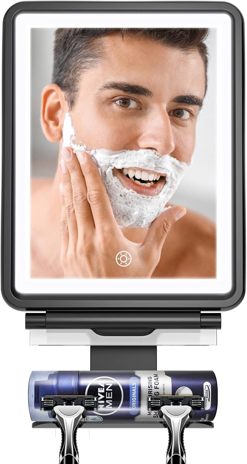 No Fog shower mirror with Squeegee 3-light modes