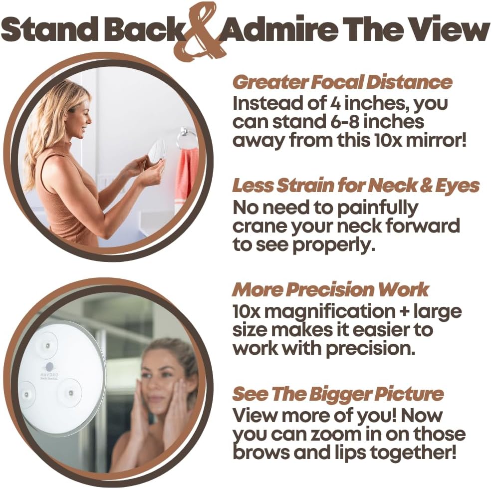 9-Inch Magnifying Mirror with Suction Cups for Makeup and Travel