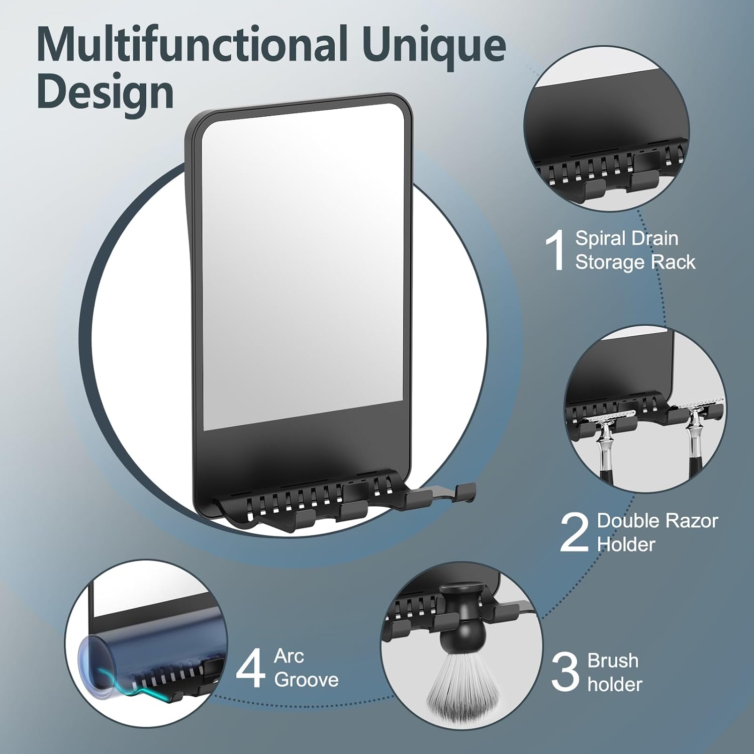 Fogless DotMirror Folding Razor Storage Organizer Shower Mirror